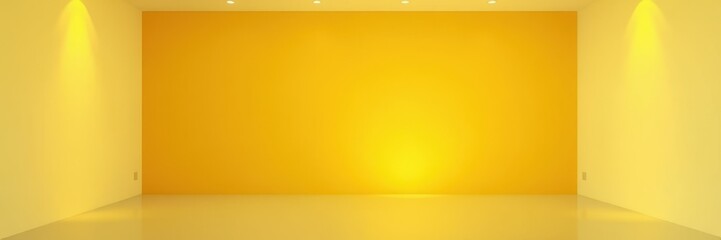 Bright yellow gallery space with smooth floors and soft lighting in a modern art setting