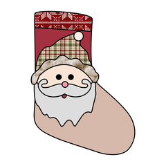 Winter Christmas sock. Element of winter celebration with cute holiday design. Vector Illustration