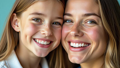 Two girls smiling together