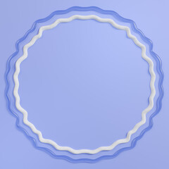 3D realistic round frame made of glue/jely and chalk (gypsum) white on a blue background, closeup