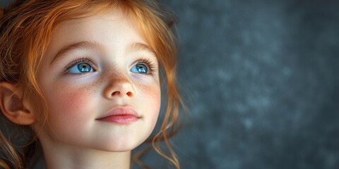 Fototapeta premium A close-up of a cheerful little girl on a plain background. A bright and inspiring representation of childhood. Banner with space for text