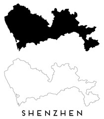 Fototapeta premium Shenzhen map outline and black silhouette vector