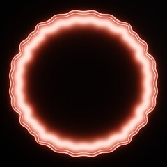 3D realistic round frame made of frosted glass and red neon light on a black background