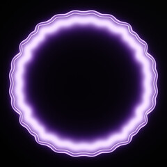 3D realistic round frame made of frosted glass and purple neon light on a black background