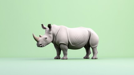 Fototapeta premium A stylized rhinoceros sculpture against a pastel green background.