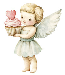 Fototapeta premium Minimalist watercolor illustration of a cupid, embodying romance and affection, ideal for a Valentine's theme. Perfect for expressing love and warmth on this special day.