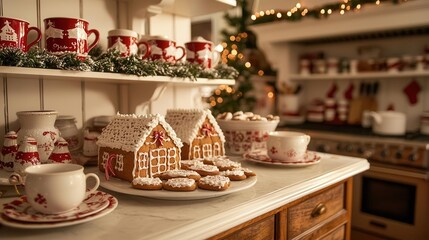 Fototapeta premium Baking festive gingerbread houses cozy kitchen culinary delight holiday vibes warm atmosphere seasonal treats