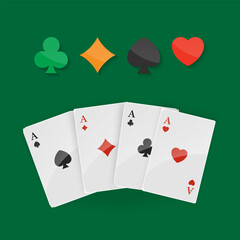 Playing cards, dice, card suits game, casino, poker, gambling, game, fun concept. Isolated elements Vector illustration