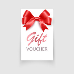 Gift card with red bow and ribbons Vector illustration
