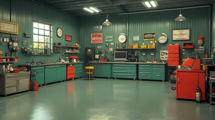 Vintage-Style Workshop with Tools and Equipment in Cozy Setting