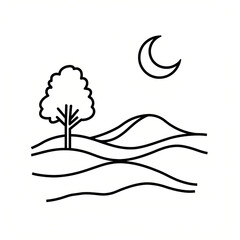 Obraz premium illustration of a moon and mountain and tree