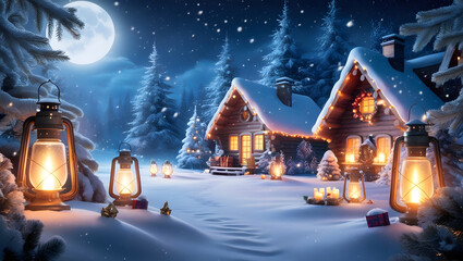 Fototapeta premium reamy Winter Landscape with Falling Snow