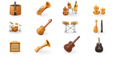 Theme: Music, Musical Instruments, Icon Set, Shapes, Objects, on White Background, Abstract Image, Texture, Pattern Background, Wallpaper, Cover and Screen of Smartphone, PC, Laptop, 9:16 and 16:9 For