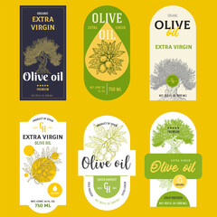 Set template design labels or covers for branding olive oil. 3d realistic mockup isolated on white background.