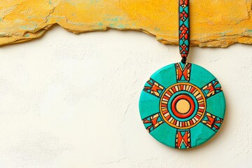 Horizontal grunge background with ethnicity ornaments and stucco texture of yellow color , isolated on white background,  , copy space, copy space for text,