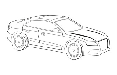 Outline car vector drawing concept design.Vehicle outline sketch illustration isolated on white background.car line art for coloring book.Car icon set.Transport symbol.Vector illustration.