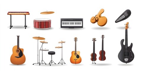 Theme: Music, Musical Instruments, Icon Set, Shapes, Objects, on White Background, Abstract Image, Texture, Pattern Background, Wallpaper, Cover and Screen of Smartphone, PC, Laptop, 9:16 and 16:9 For