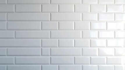 Fototapeta premium Stylish white subway tile design modern kitchen interior photography clean aesthetic straight-on view home renovation ideas