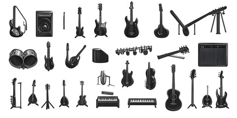 Theme: Music, Musical Instruments, Icon Set, Shapes, Objects, on White Background, Abstract Image, Texture, Pattern Background, Wallpaper, Cover and Screen of Smartphone, PC, Laptop, 9:16 and 16:9 For