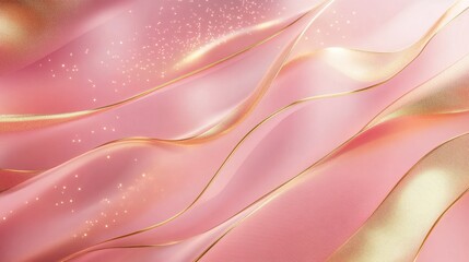 Obraz premium Elegant pink silk fabric with gold accents abstract design textures soft lighting artistic composition for visual appeal