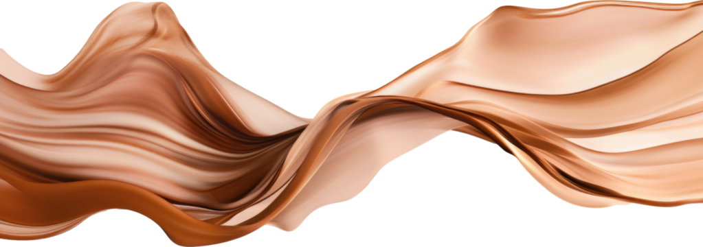 Abstract flowing chocolate texture overlay, silk fabric toss transparent png in rich chocolate brown color of the year 2025 mocha mousse
