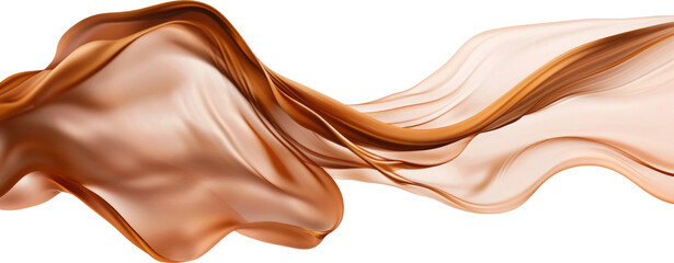Abstract flowing chocolate texture overlay, silk fabric toss transparent png in rich chocolate brown color of the year 2025 mocha mousse