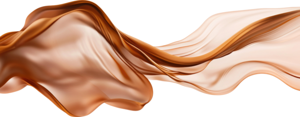 Abstract flowing chocolate texture overlay, silk fabric toss transparent png in rich chocolate brown color of the year 2025 mocha mousse