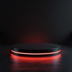 Black platform with red neon light, minimalist design