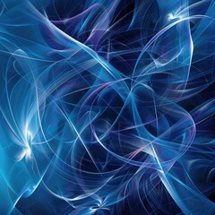 Obraz premium Abstract blue and white lines swirl on a dark background