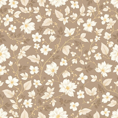 Fototapeta premium Seamless Mocha Mousse and Off-White Floral Pattern