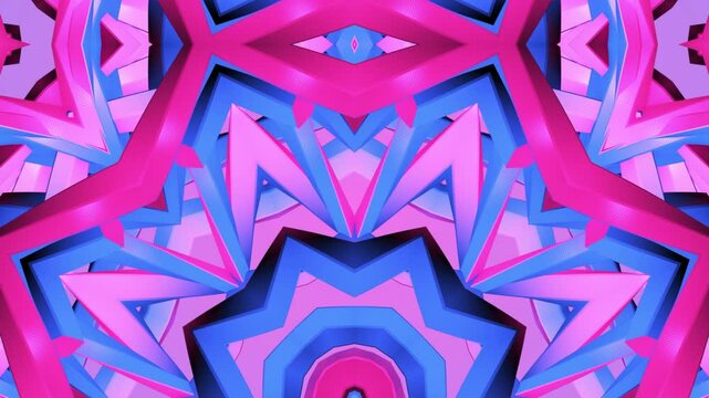 A colorful abstract design with pink and blue shapes. The design is very intricate and detailed, with many different shapes and patterns. The colors are bright and vibrant