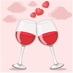 Two glasses for lovers on a pink background