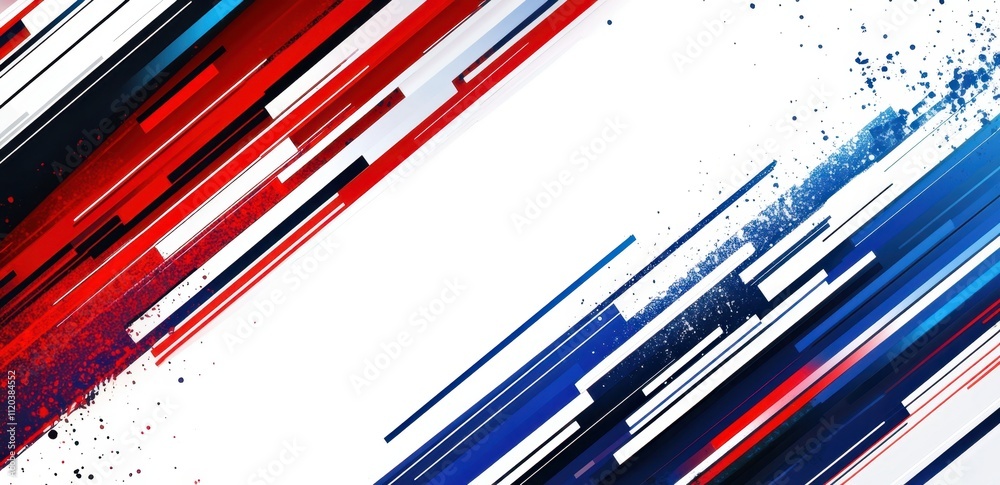 Poster red, white, and blue background with diagonal lines for the abstract concept on a white background d
