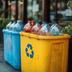 Reciclaje como concepto de mejoramiento del planeta y crisis climática, plásticos que tienen una segunda vida renovable.