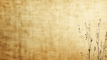 Fototapeta premium Vintage background with a faded beige paper texture and silhouettes of wild grass.