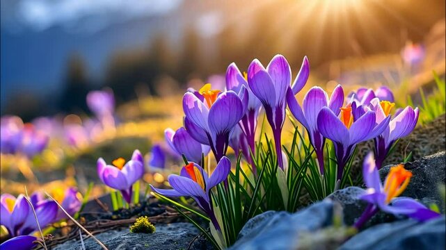 Crocuses In The Mountains Close-up