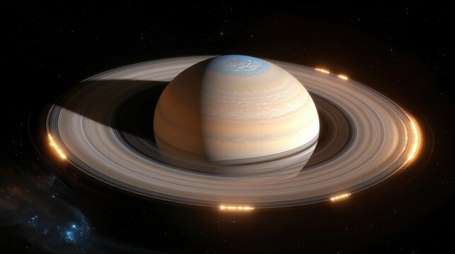 Saturn’s iconic rings glowing in fragmented golden light outer space astronomy image cosmic environment celestial viewpoint - Powered by Adobe