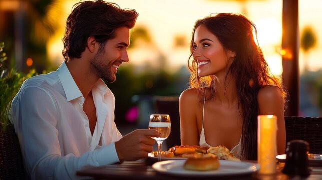 Pareja rom&aacute;ntica, brindando por el amor.