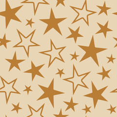 Vector gold stars on cream ditsy background pattern print. Ideal for gifts and decorations. Perfect for fabric, wallpaper, wrapping, scrapbooking and stationery. Surface pattern design.