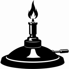 Black laboratory Bunsen burner with flame illustration for heating and experiments