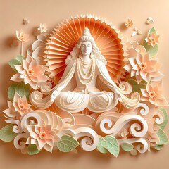 Obraz premium Serene Deity Meditating Amidst Floral Paper Art