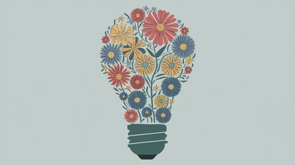 Colorful Light Bulb Filled with Diverse Flowers for Bright and Creative Artistic Expressions