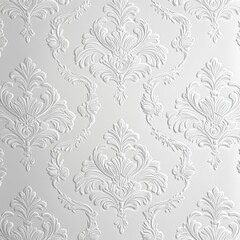 Elegant White Damask Pattern Wallpaper with Intricate Textures and Decorative Motifs for Stylish Interior Design and Home Decor Inspiration