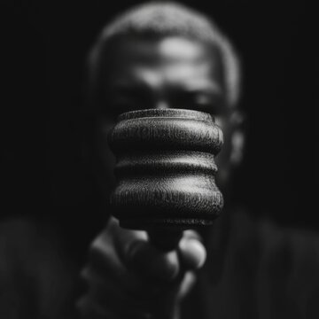 Foto de juez en tribunal con el mazo en primer plano