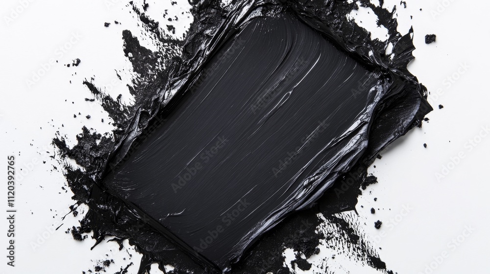 Poster creating abstract art with black paint studio setting visual artwork clean background close-up view 