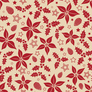 Vector red Christmas floral ditsy seamless pattern background. Ideal for Christmas gifts and decorations. Perfect for fabric, wallpaper, wrapping, scrapbooking and stationery. Surface pattern design.