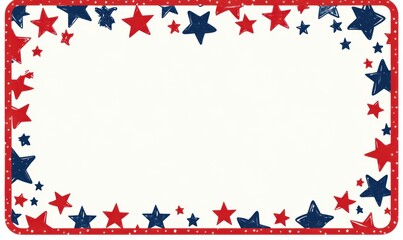Fototapeta premium A simple red, white, and blue frame with stars on the edges for a U.S. Independence Day design, with a large blank space in the center for text Generative AI