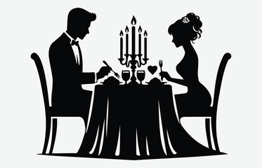 Couple Candle Light Dinner Silhouette Romantic Evening Dining Love Symbols Valentine’s Day Graphics