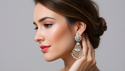Elegant Portrait of Woman Wearing Luxurious Jewelry With Sophisticated Makeup