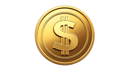 gold dollar coin isolated on white background , png format